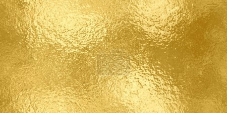 Nahtlose Textur aus Goldfolie oder Blatthintergrund. Glänzend goldgelb geschmolzenes Milchglas Brechungsmuster. Zerknitterte metallische Oberflächengestaltung. Weihnachten oder Silvester Party Hintergrund 3D-Rendering