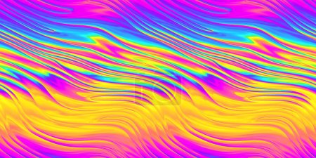 Foto de Inconsútil arco iris psicodélico heatmap fundido rayas de refracción de vidrio ondulado patrón de textura de fondo. Trippy hippy abstracto dopamina moda motivo. Fondo de pantalla brillante colorido neón retro - Imagen libre de derechos