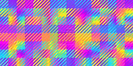 Foto de Seamless psychedelic rainbow heatmap gradiente gingham checker cuadrado mosaico patrón fondo textura. Trippy hippy abstracto dopamina moda motivo. Fondo de pantalla brillante colorido neón retro - Imagen libre de derechos