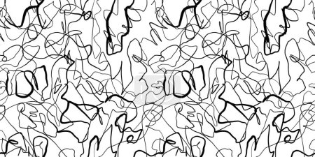 Hand drawn fun playful trendy childish squiggly doodle drawing line art pattern. Seamless abstract chaotic ink pen or marker scribble texture backdrop. Bold black lines isolated on white background
