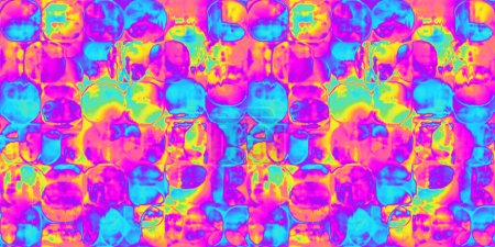 Foto de Inconsútil arco iris psicodélico heatmap patchwork cuadrados patrón de textura de fondo. Trippy hippy abstracto geométrico dopamina aderezo moda motivo. Fondo de pantalla de neón de colores brillantes o fondo retro - Imagen libre de derechos