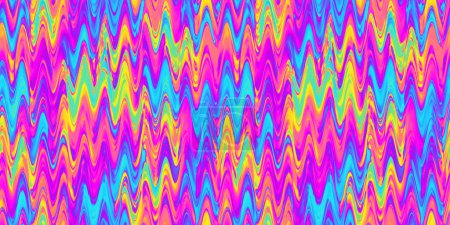 Foto de Seamless psychedelic rainbow wavy heatwave zigzag squiggles pattern background texture. Trippy hippy abstracto dopamina aderezo estilo moda motivo. Fondo de pantalla de neón de colores brillantes o fondo retro - Imagen libre de derechos