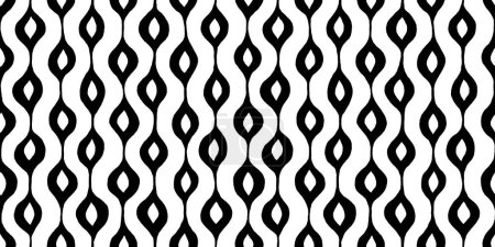 Seamless teardrop ogee pinstripe pattern made of wonky hand drawn black ink stripes on white background. Simple abstract blender motif texture in a trendy bold whimsical doodle line art style