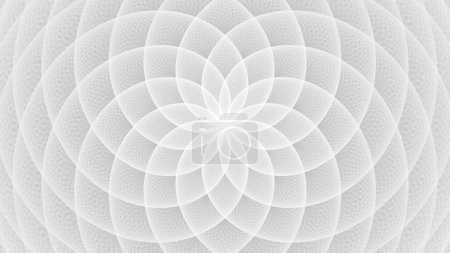 Foto de Fondo de pantalla de flores geométricas abstractas blancas. Elegante mínimo sutil gris claro sombra geometría sagrada mandala embalaje o pantalla telón de fondo. Tecnología o concepto de lujo 3D renderizado fractal - Imagen libre de derechos