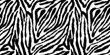 Seamless zebra skin or tiger fur stripe pattern. Tileable monochrome bold black and white African safari wildlife background texture. Abstract trendy boho chic fashion animal print camouflage motif