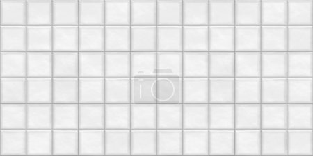 Seamless smooth white modern glossy ceramic square tiles background texture overlay. Kitchen or bathroom wall, floor or countertop. Luxury porcelain interior repeat pattern 3D Rendering