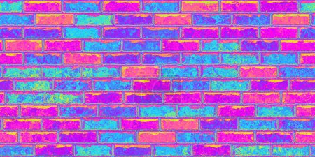 Photo for Seamless psychedelic rainbow heatmap subway brick wall pattern background texture. Trippy hippy abstract brickwork dopamine dressing style fashion motif. Bright colorful neon retro wallpaper backdrop - Royalty Free Image