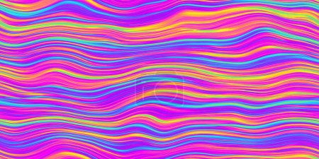 Seamless psychedelic rainbow wavy stripes pattern background texture. Trippy abstract striated agate marble slice dopamine dressing style fashion motif. Bright colorful neon retro wallpaper backdrop