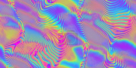 Photo for Seamless psychedelic rainbow ridged topological map pattern background texture. Trippy hippy abstract wavy swirls dopamine dressing style fashion motif. Bright colorful neon retro wallpaper backdrop - Royalty Free Image