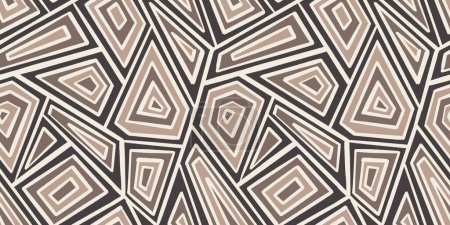 Photo for Seamless hand painted abstract geometric polygon stripe tribal patchwork pattern. Dynamic bold diamond geode triangles mosaic background texture in a neutral warm beige and brown earth tones palette - Royalty Free Image
