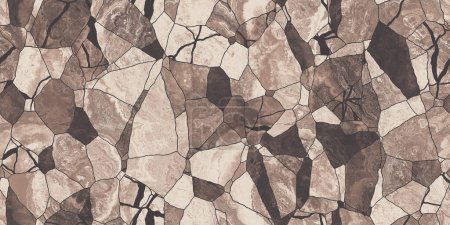 Photo for Seamless cracked kintsugi natural stone patchwork background texture. Abstract broken marble tile cobblestone backdrop pattern in a timeless neutral warm beige and brown earth tones color palette - Royalty Free Image