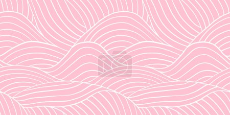 Téléchargez les photos : Sans couture ludique dessiné à la main pâle rose pastel ondulé collines motif doodle. abstrait mignon océan vagues ligne art fond texture. Anniversaire des filles, douche de bébé ou conception de papier peint de pépinière - en image libre de droit