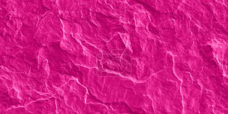 Seamless hot pink slate rock face barbiecore aesthetic fashion backdrop. Bold fun feminine flirtatious fuchsia stone or plaster wall pattern. Girly background texture or wallpaper design 3D rendering