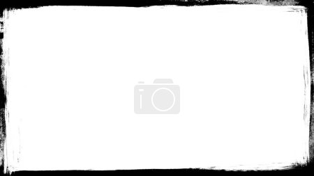Grunge gemalte Rahmenhintergrund Textur. Vintage distressed schwarz-weiß abstrakte künstlerische Acrylfarbe Rand. Blank 8k 16: 9 leer isoliert grungy grobe Pinselstrich Ecke Design-Hintergrund