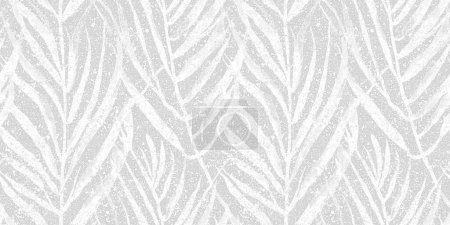 Photo for Seamless delicate hand painted watercolor splash jungle palm leaves wallpaper pattern overlay. Abstract  light grey and white botanical foliage wedding invitation background texture - Royalty Free Image