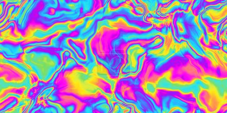 Photo for Seamless psychedelic rainbow plama waves pattern background texture. Trippy hippy abstract wavy marble swirls dopamine dressing style fashion motif. Bright colorful neon wallpaper or retro backdrop - Royalty Free Image
