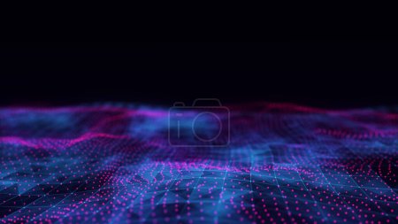 Photo for Digital technology double wave. Dark cyberspace with blue motion dots and lines. Futuristic digital background. Big data analytics. 3D rendering. - Royalty Free Image