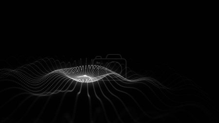 Photo for Abstract music sound wave with dots and lines. Dark cyberspace with moving particles. Futuristic circle wave with digital database. Big data analytics. 3d rendering. - Royalty Free Image