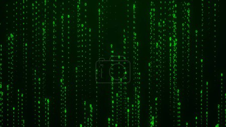 Photo for Matrix technology background. Cyber security with binary code. Rapidly falling randomly green numbers. Decoding algorithms hacked software. Big data visualization. 3D rendering. - Royalty Free Image