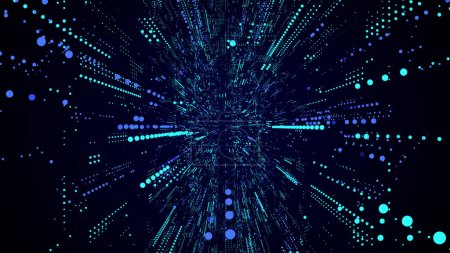 Ilustración de Vector abstracto sci-fi túnel azul. Base de datos digital del ciberespacio. Algoritmos de decodificación hackeados software en embudo. Agujero con seguridad cibernética de partículas. Portal 3D. - Imagen libre de derechos
