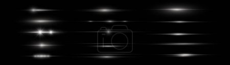 Illustration for Horizontal beams of light. Beautiful light reflections. Glowing stripes on a light background. Glowing abstract sparkling background. Set of white horizontal highlights. Laser beams. spark and stars. - Royalty Free Image