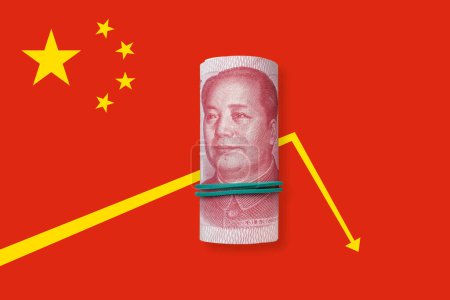 Photo for One hundred yuan note on a China flag background - Royalty Free Image