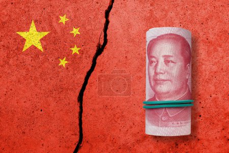 Photo for One hundred yuan note on a cracked concrete background. China finance, real estate and debt crisis. China economic collapse - Royalty Free Image