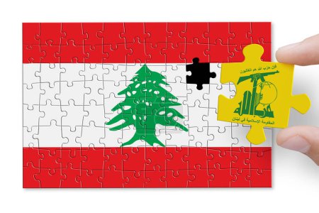 Puzzle made from flags of Hezbollah and Lebanon.