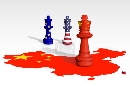 Photo for Chess made from China, USA and EU flags. Europe Union, USA and China relations - Royalty Free Image