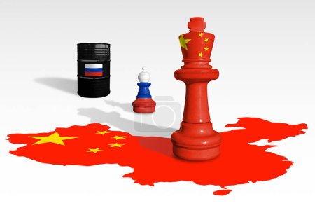 Photo for Chess made from China and Russia flags. China and Russia relations. Russian urals crude oil. Cheap Russian urals oil. Sanctions and embargo for Russia - Royalty Free Image