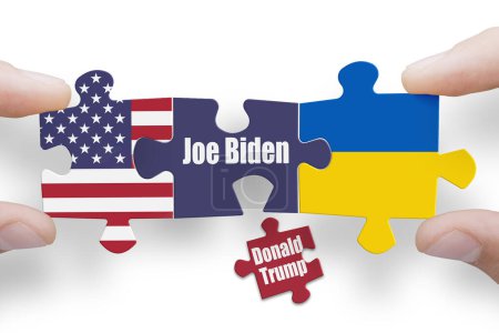 Puzzle fabriqué à partir de drapeaux des États-Unis d'Amérique et d'Ukraine
