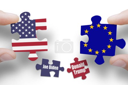 Puzzle aus Flaggen der Vereinigten Staaten von Amerika und der EU