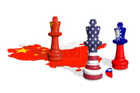 Ajedrez hecho de banderas de China, EE.UU. y Taiwán