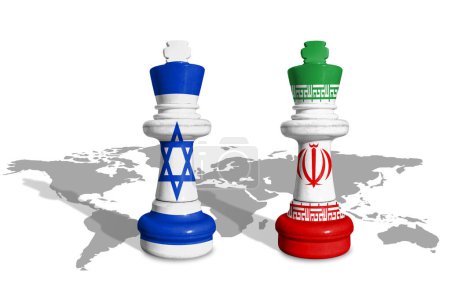 Ajedrez hecho de banderas de Israel e Irán 