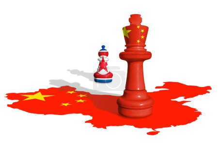 Chess made from China, Russia, Nord Korea and Iran flags. 