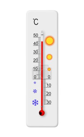 Celsius Skala Thermometer isoliert auf weißem Hintergrund. Umgebungstemperatur plus 45 Grad