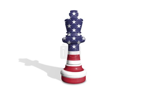 Chess made from United States of America flag and isolated on a white background with shadow