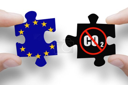 Puzzle made from Europe Union flag and CO2 sign