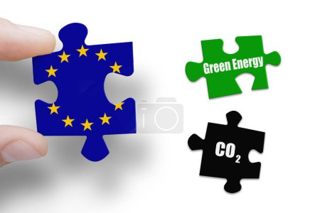 Puzzle made from EU flag and CO2 sign