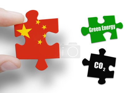 Puzzle made from China flag and CO2 sign