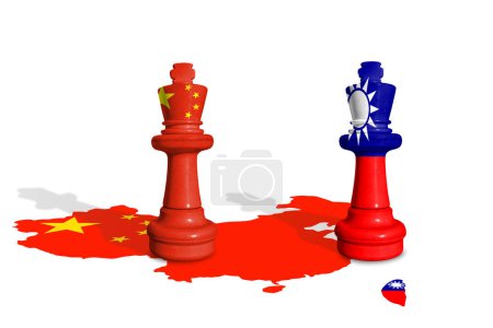 Chess made from China and Taiwan flags on a flag map