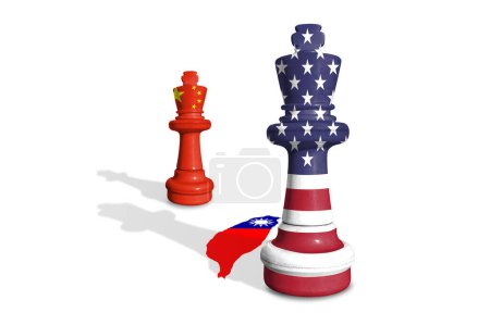 Chess made from China and United States of America flags with Taiwan map