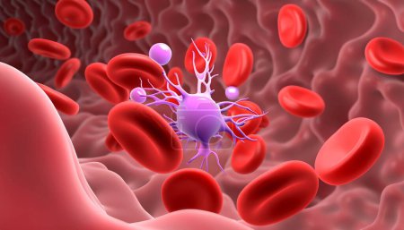 Foto de 3d ilustración de los glóbulos rojos humanos afectados por el cáncer en una vena, concepto de atención médica. - Imagen libre de derechos