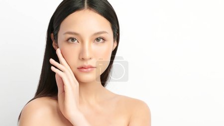 Photo for Beautiful young asian woman with clean fresh skin on white background, Face care, Facial treatment, Cosmetology, beauty and spa, Asian women portrait. - Royalty Free Image