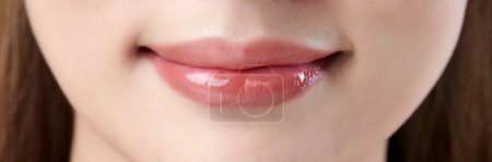 Photo for Close up photo of asian woman's lips with natural make up - Royalty Free Image