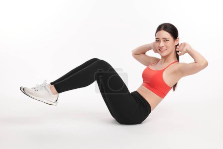 Photo for Beautiful young asian sport woman with sportswear ready for exercise on white background, Advertising sportswear and yoga wear, Healthy lifestyle, sport. - Royalty Free Image