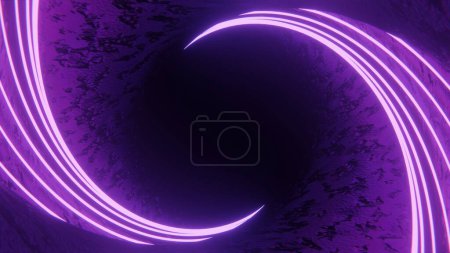 Photo for Concept tunnel rotate wave. Futuristic Sci-Fi Modern Empty Stage Reflective Concrete Room With Purple And Blue Glowing Neon Tubes Shape Empty Space Wallpaper Background 3D Rendering Illustration - Royalty Free Image