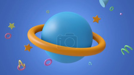 Téléchargez les photos : Concept Icon Planet Saturn, Jupiter, Uranus, Neptune, with a ring around. Realistic 3d symbol design. 3d rendering - en image libre de droit