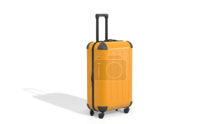 Téléchargez les photos : Concept de voyage. Grande valise de voyage jaune, fichier png d'objet découpé isolé avec ombre sur fond transparent. Illustration de rendu 3d - en image libre de droit