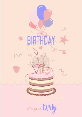 Simple sweet set of hand drawn doodle illustrations for birthday greeting cards, party, birthday, web, banners, celebration material. Collection of postcards with cakes, candles and lettering